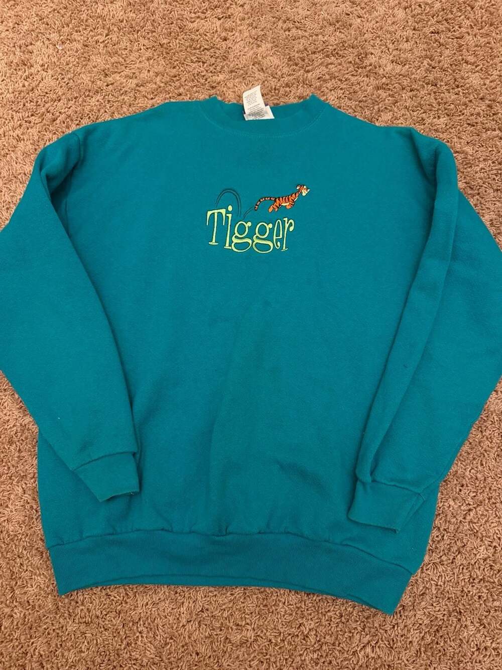 Vintage Pooh 100 Acre Collection Tigger Embroidered Teal Crewneck Sweatshirt